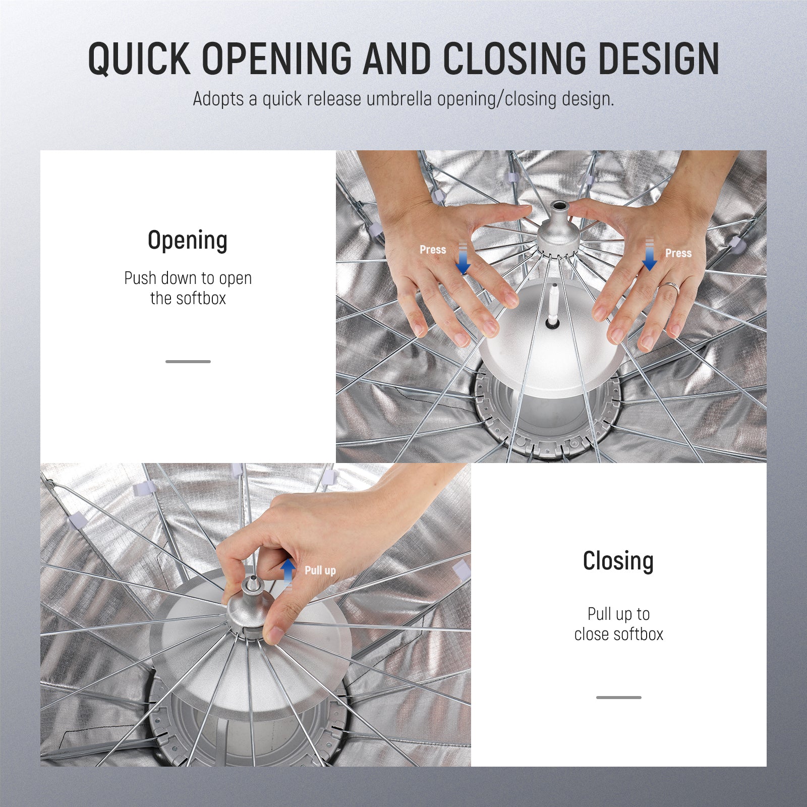 NEEWER NS85U Hexadecagon Parabolic Softbox features an opening and closing design.