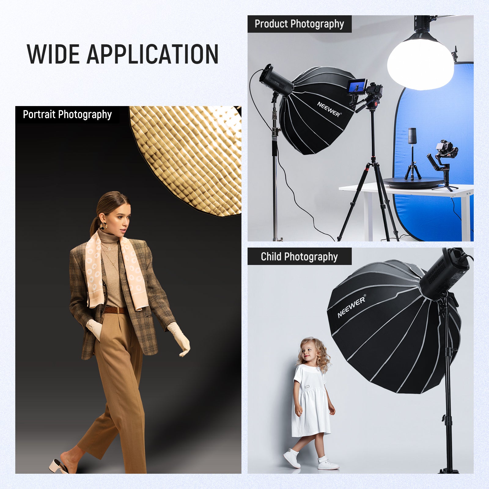 Wide Applications of the NEEWER NS85U Hexadecagon Parabolic Softbox