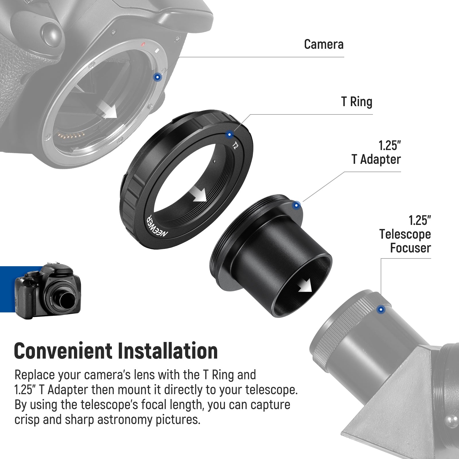 NEEWER LA-05 T Ring is convenient to install.