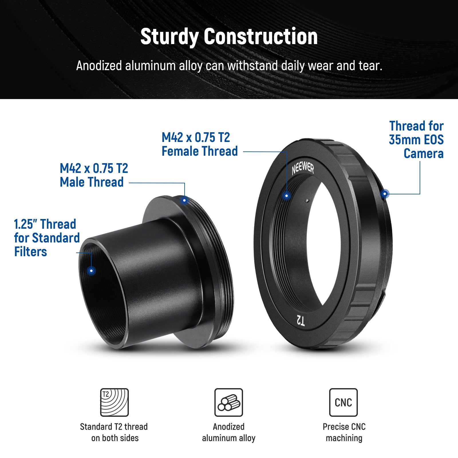 NEEWER LA-05 T Ring is made of anodized aluminum alloy