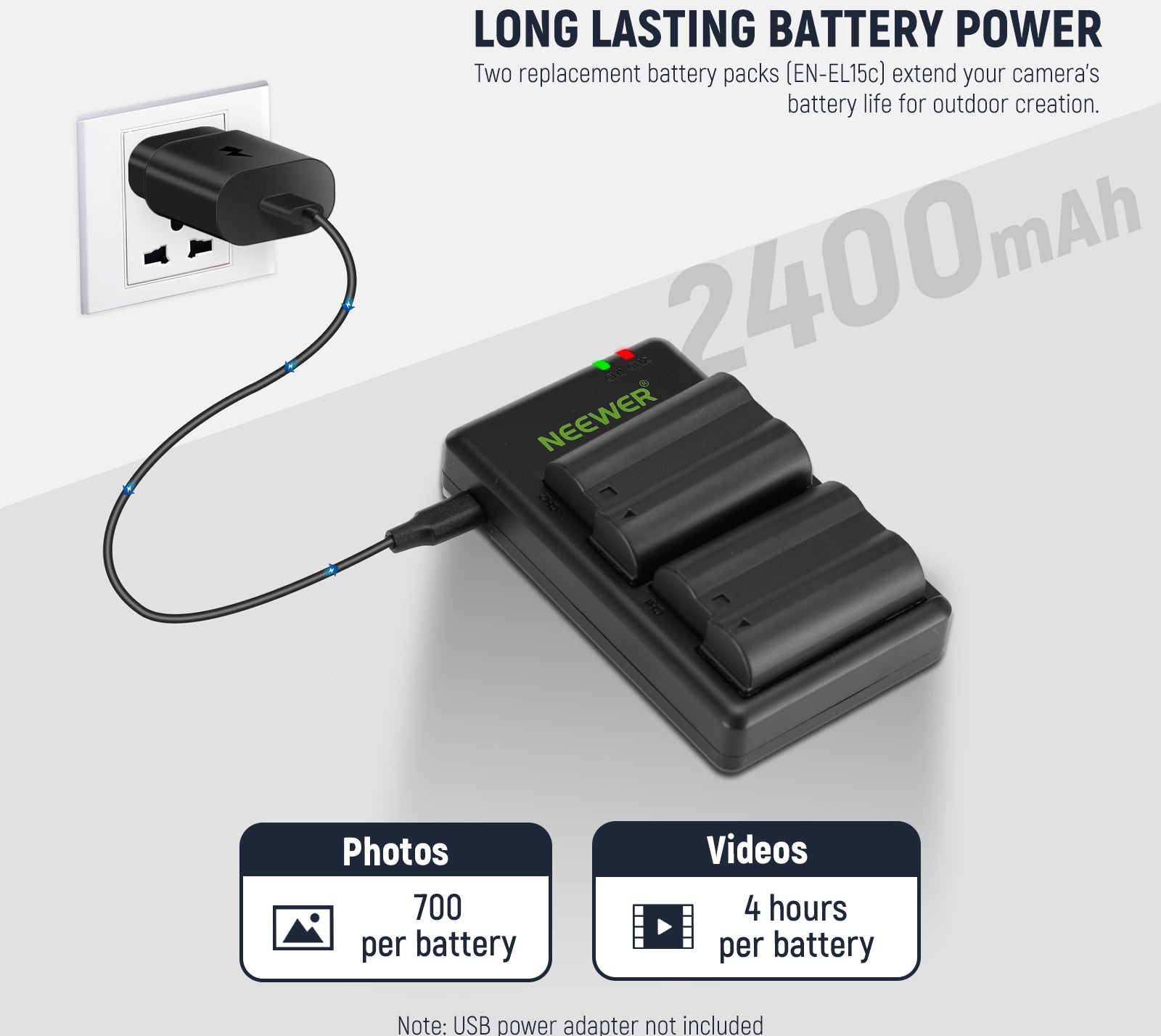 Two replacement battery packs extend your camera's battery life for outdoor creation.