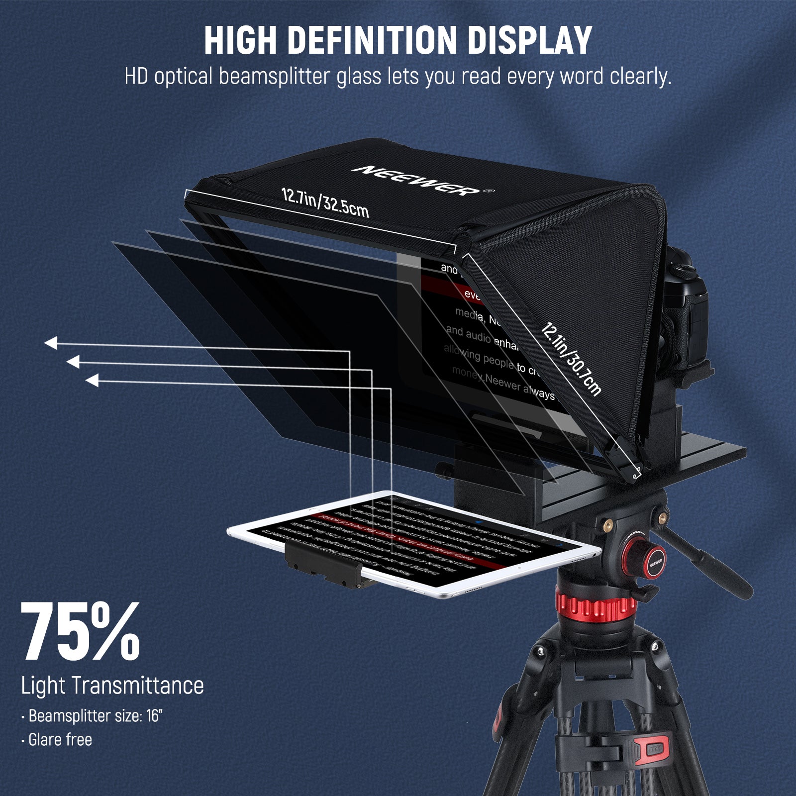 NEEWER X16 Remote Teleprompter features HD optical beamspliter glass.