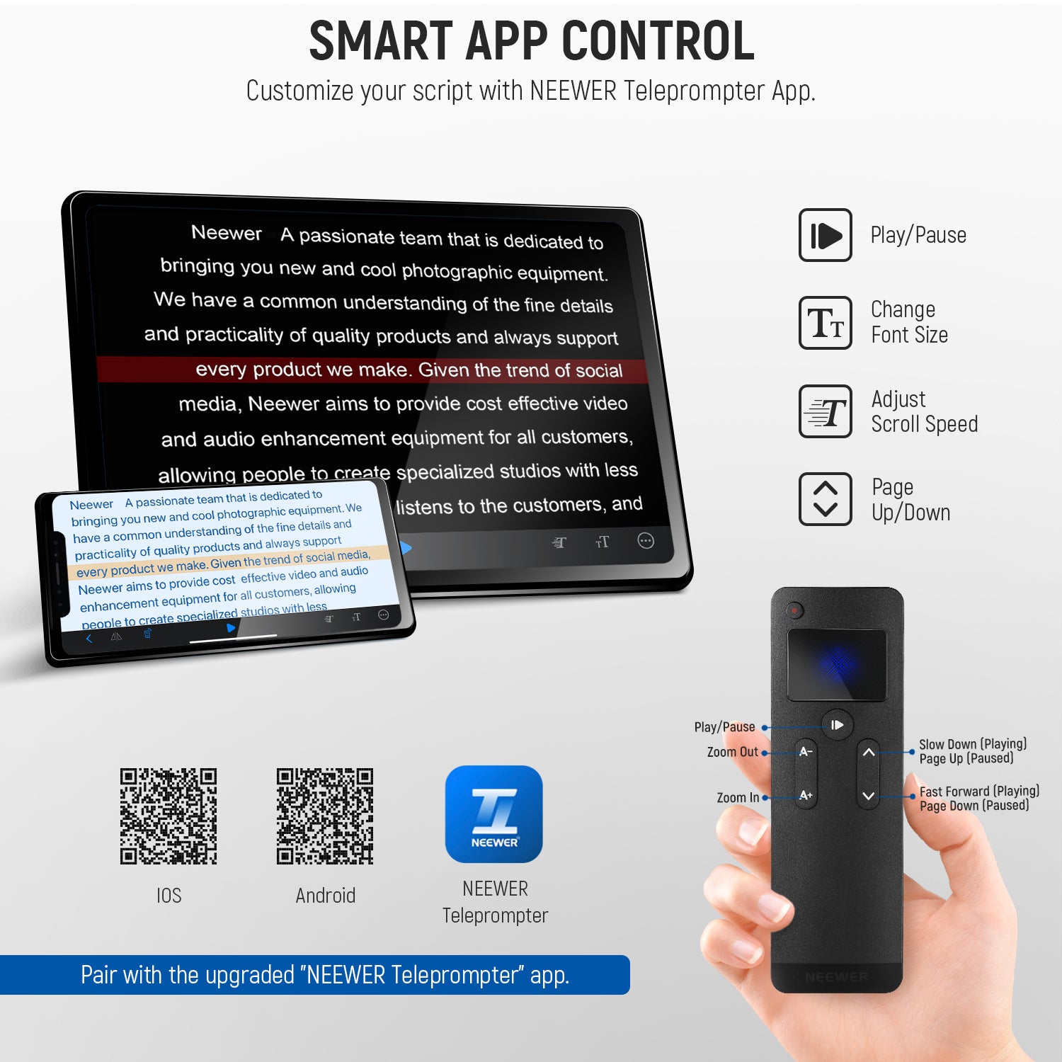 Customize your script with NEEWER Teleprompter APP