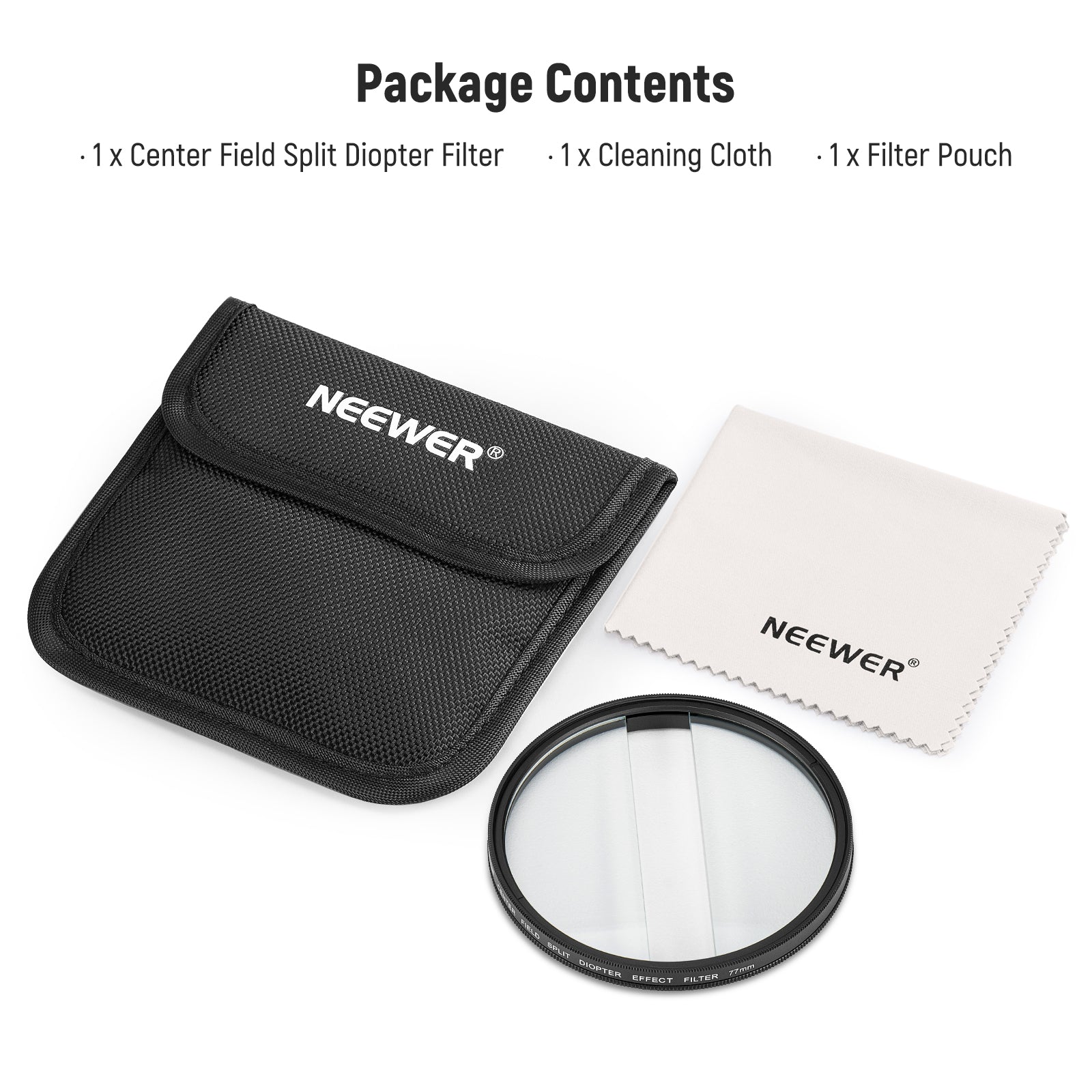 Package Contents of the NEEWER Center Field Split Diopter Effect Filter