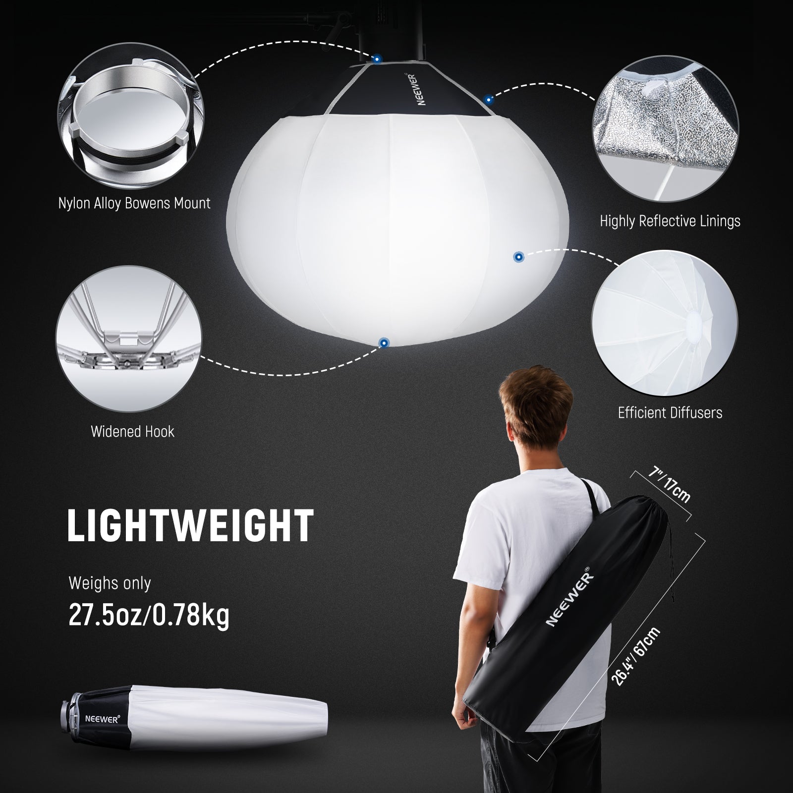 NEEWER NS20L Lantern Softbox is lightweight.