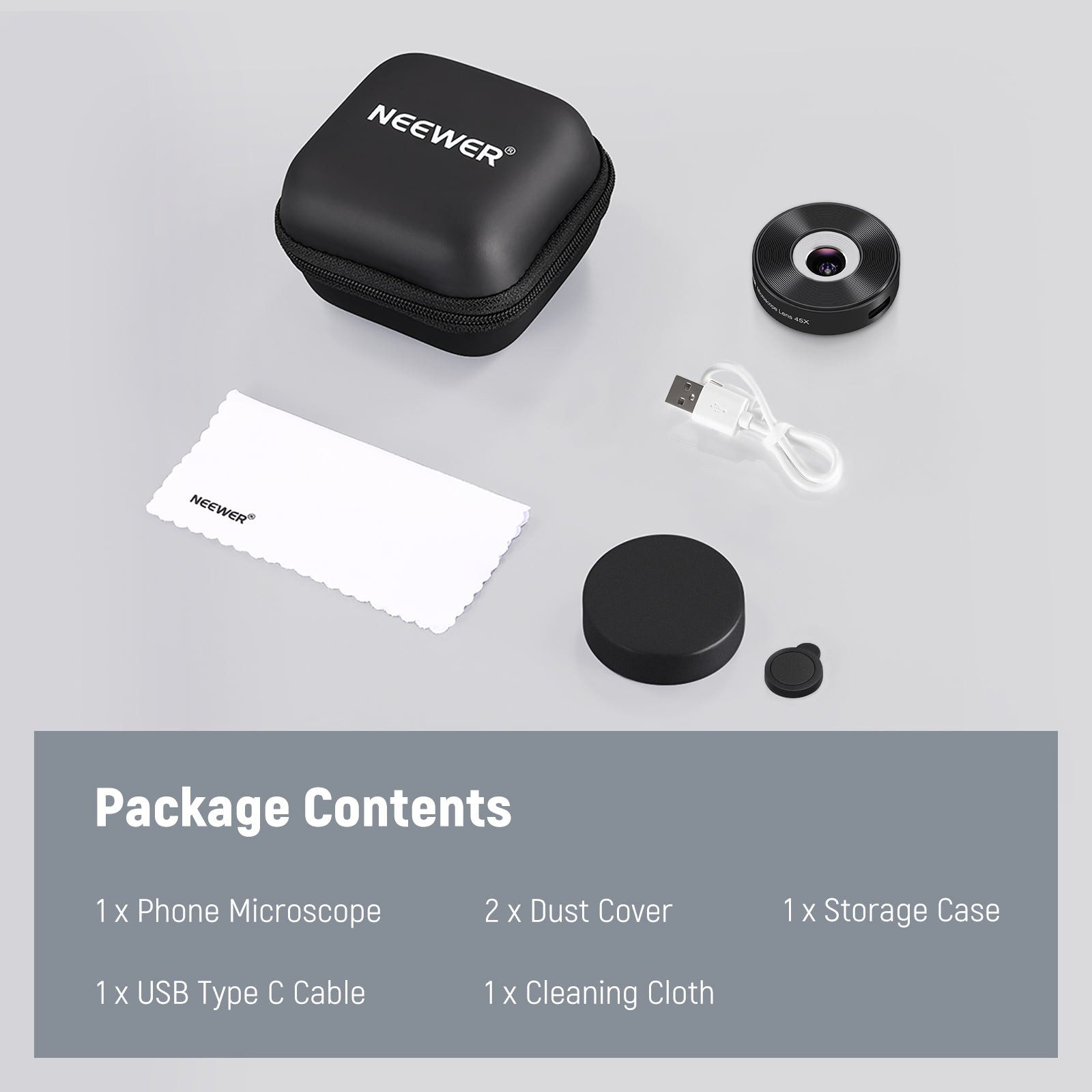 Package Contents of the NEEWER LS-32 45X Phone Microscope