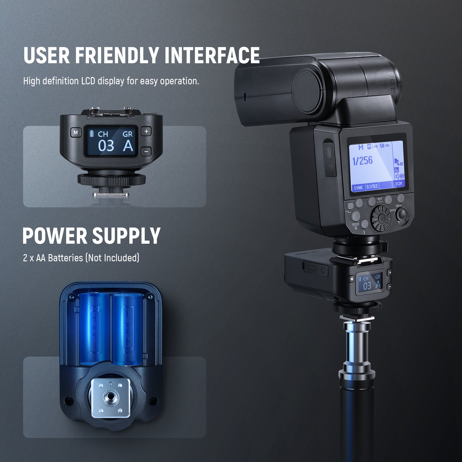 NEEWER QR 2.4G Wireless Flash Receiver For QPRO features high definition LCD display for easy operation.