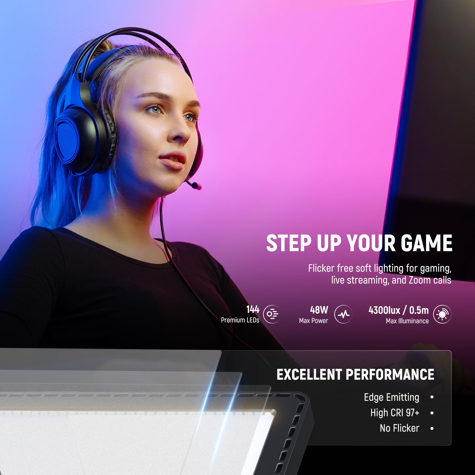 NEEWER GL1C RGB LED Light is ideal for gaming, live streaming, and Zoom calls.