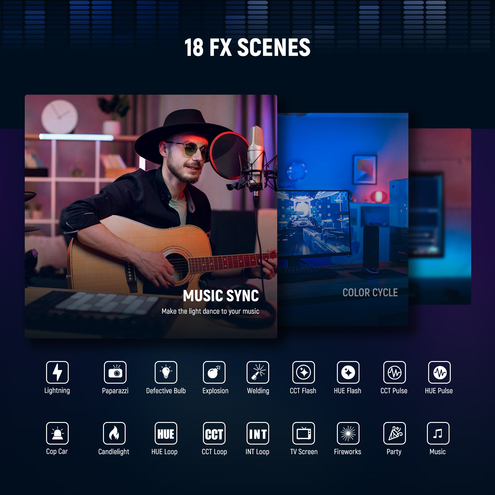 18 FX Scenes of the NEEWER GL1C RGB LED Streaming Light