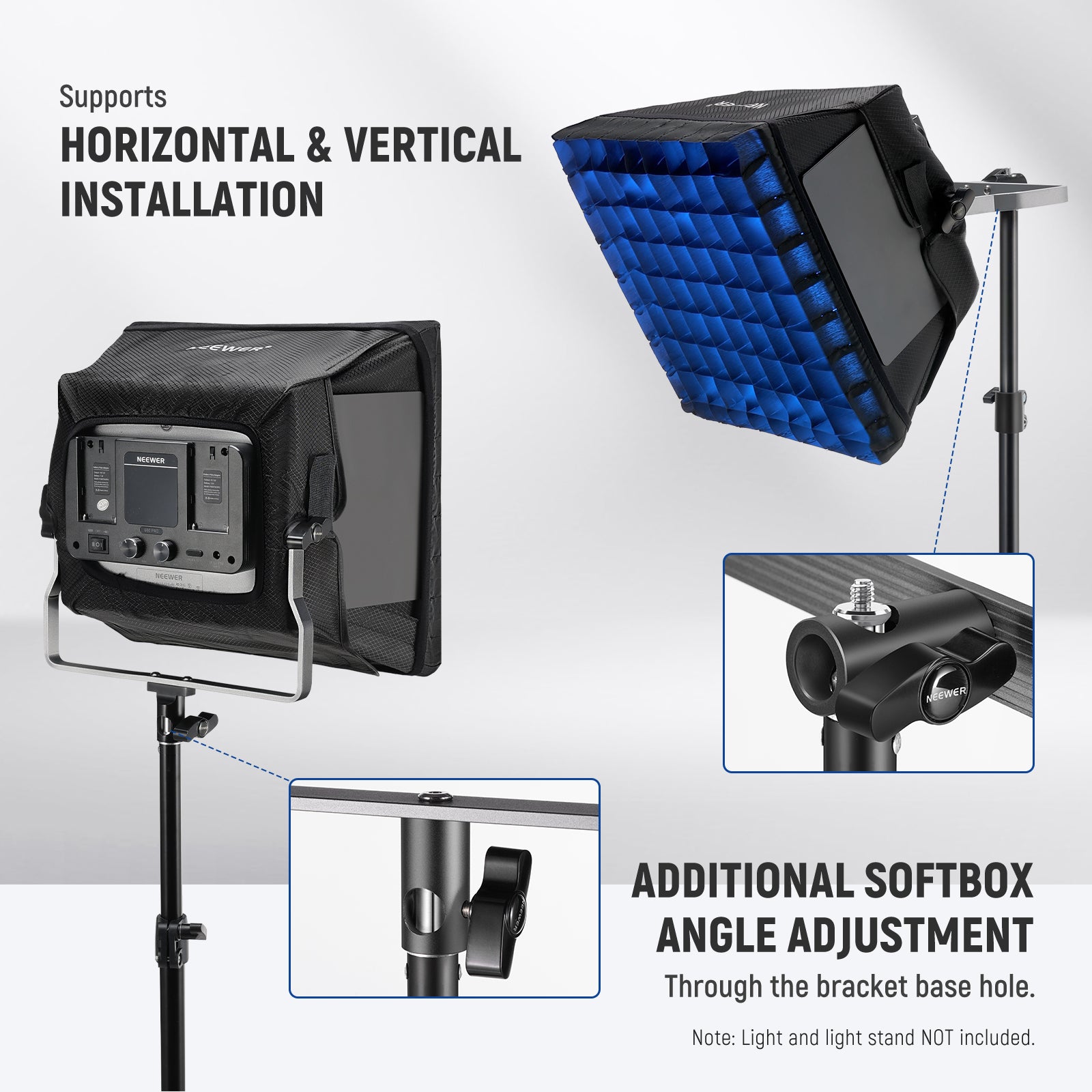 NEEWER NS4S Upgraded Softbox Diffuser supports horizontal and vertical installation.