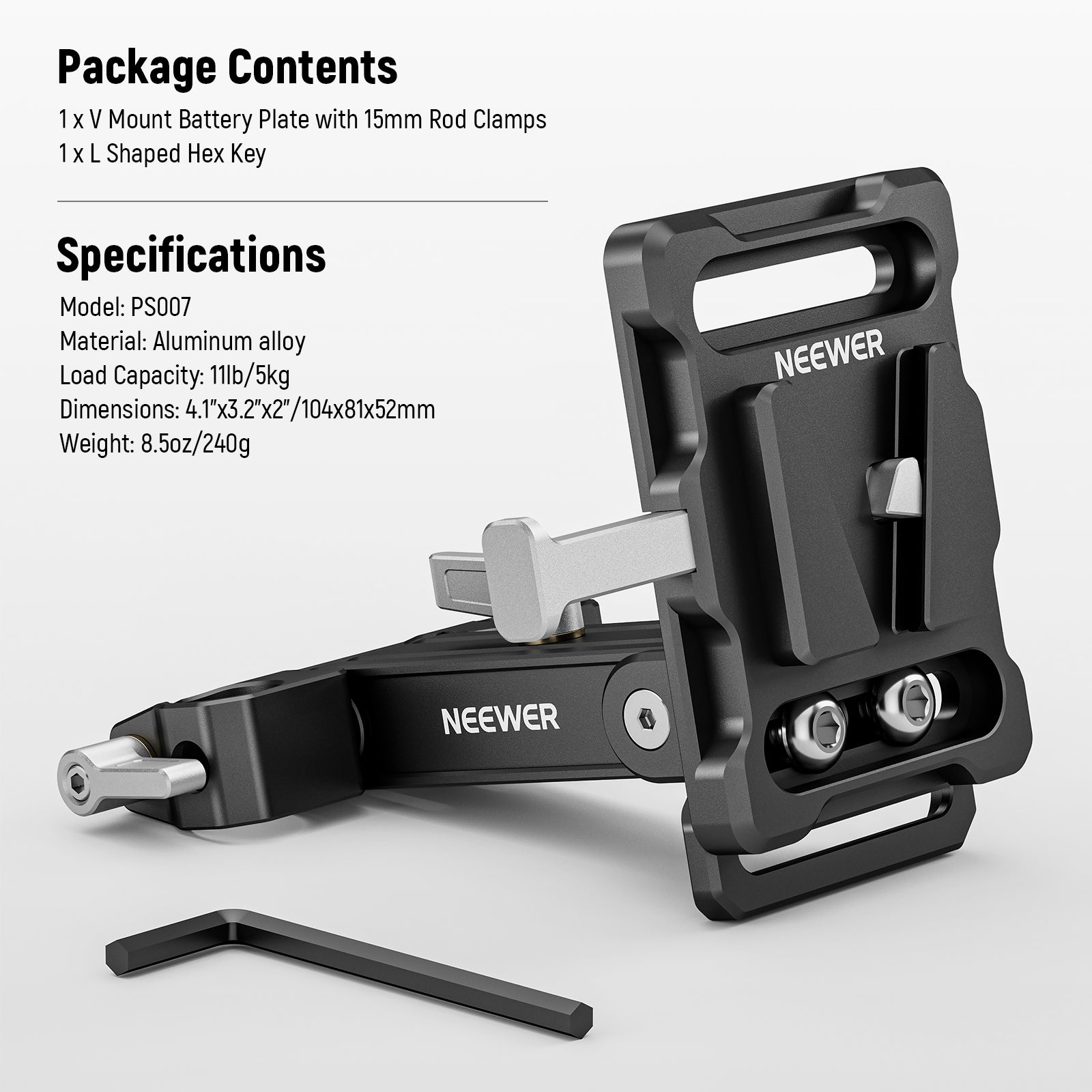 Specifications of the NEEWER PS007 foldable battery plate