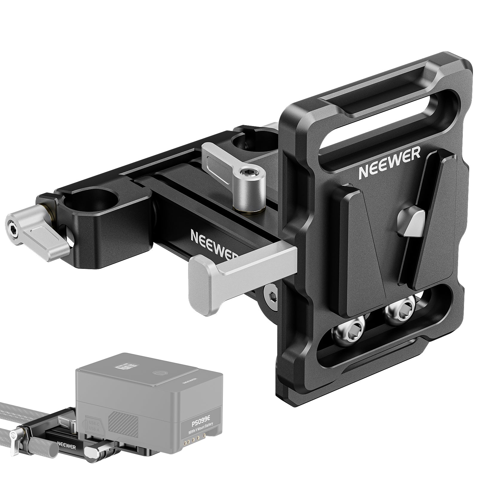 NEEWER V Mount Battery Plate with 15mm Rod Clamps