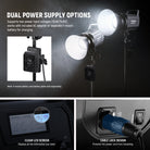 NEEWER FS150 130W LED Video Light supports dual power supply options.