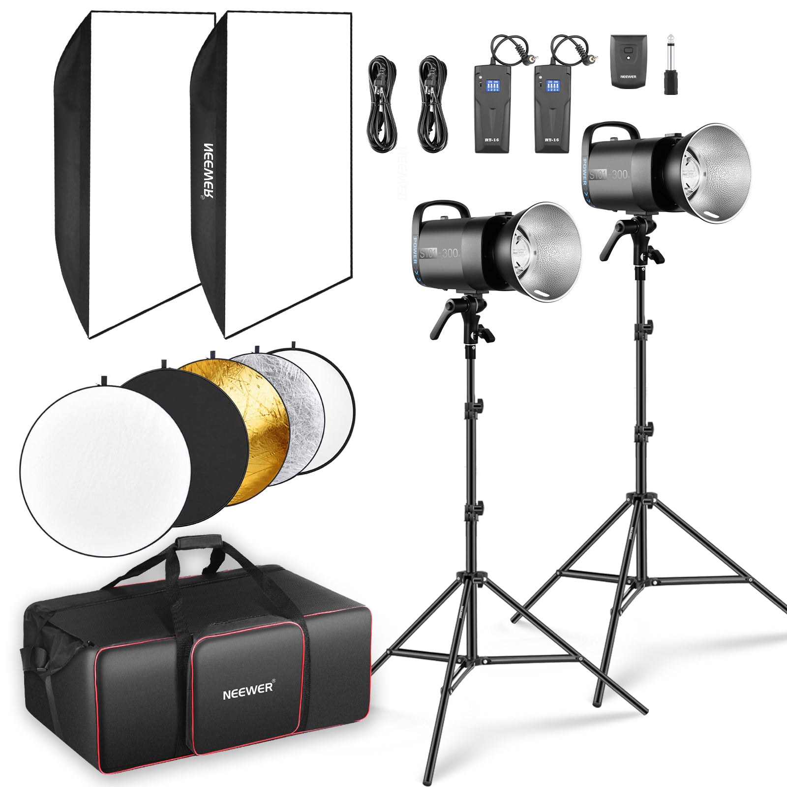 NEEWER 2 Pack S101-300W Studio Flash Light Kit