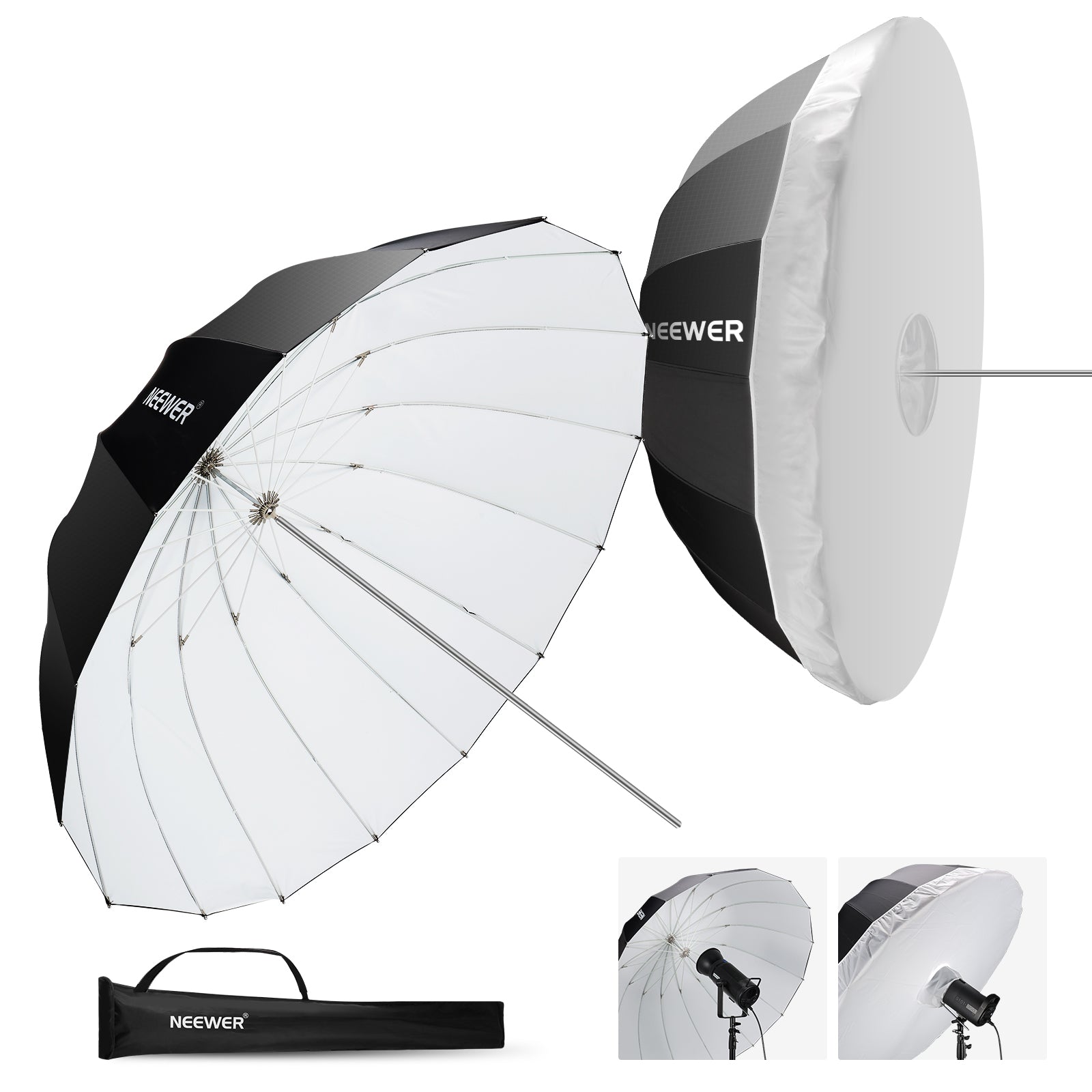 NEEWER NS1U Black/White Parabolic Reflective Umbrella with Diffuser