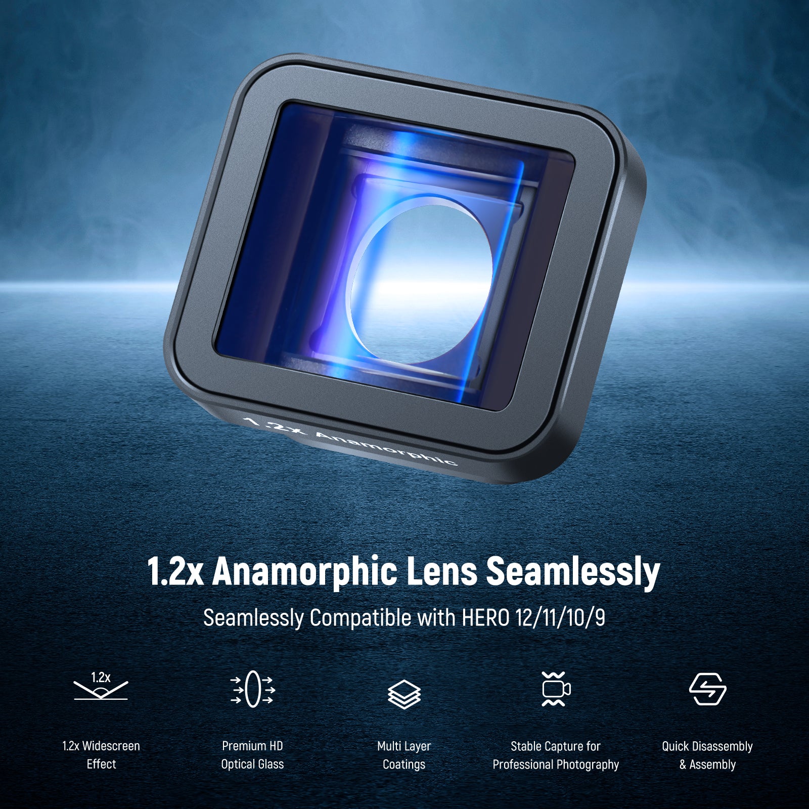 NEEWER LS-56 1.2x Anamorphic Lens is seamlessly compatible with GoPro Hero 12 11 10 9