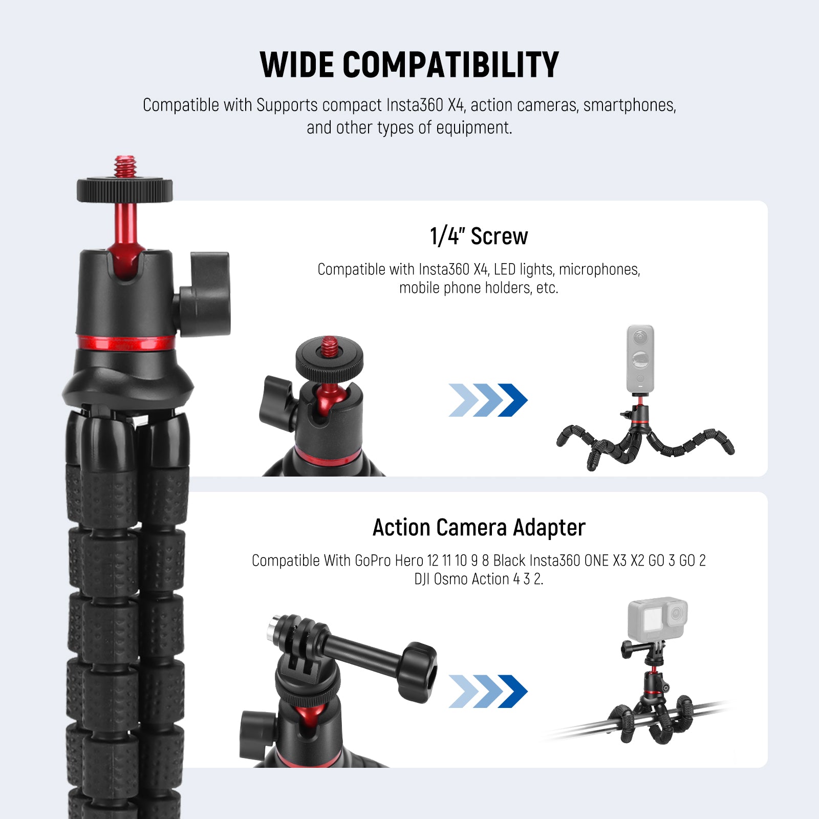 Wide Compatibility of the NEEWER T72 Flexible Mini Phone Tripod