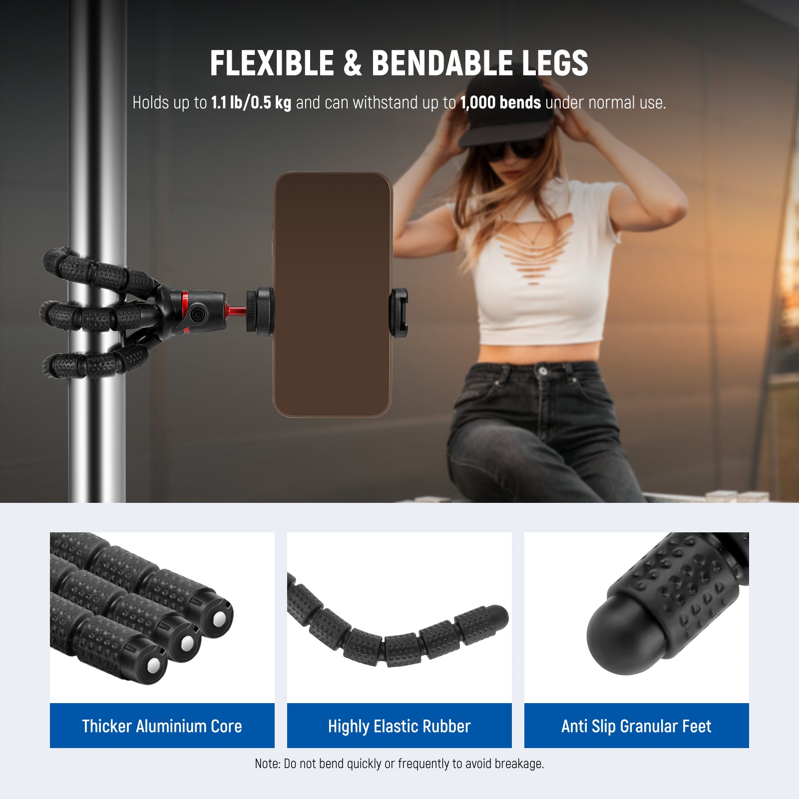 NEEWER T72 Flexible Mini Phone Tripod features bendable legs.
