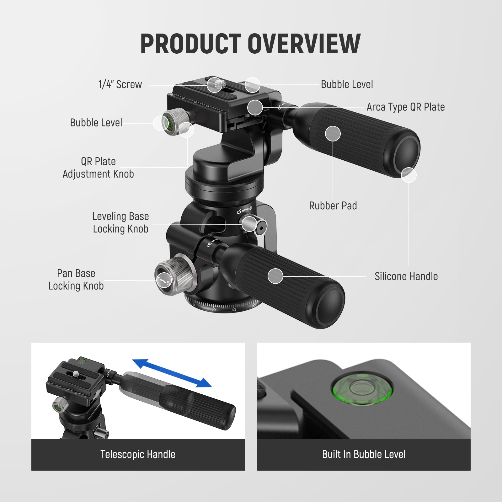 Product overview of the NEEWER GM37 3 Way Pan Tilt Head
