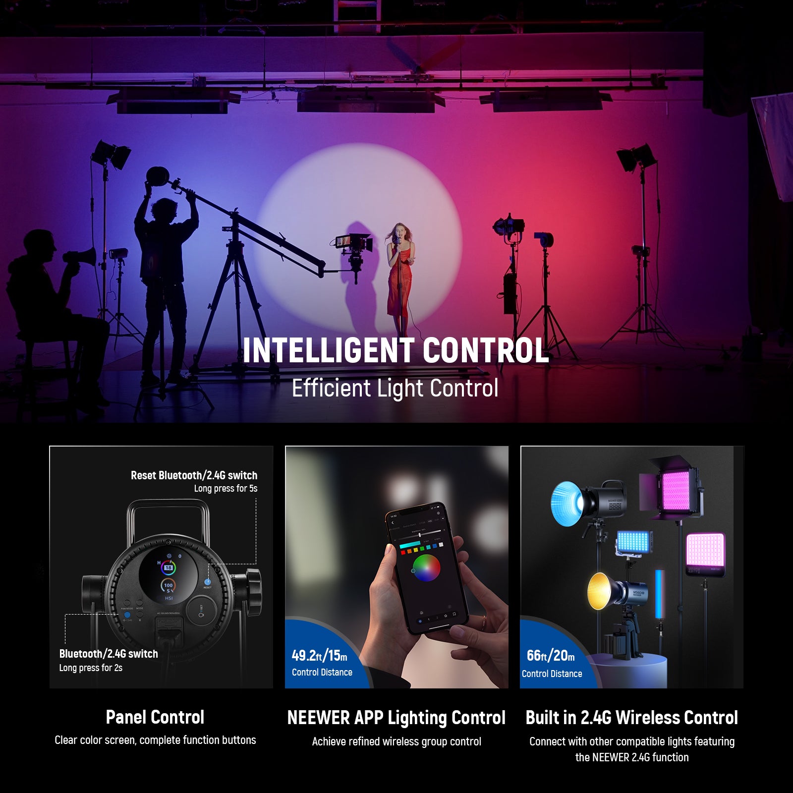 Methods for Controlling NEEWER CB300C 300W COB RGBWW LED Video Light