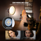 The 30W bi color LED modeling lamp allows for 2700 to 6500K color temperature