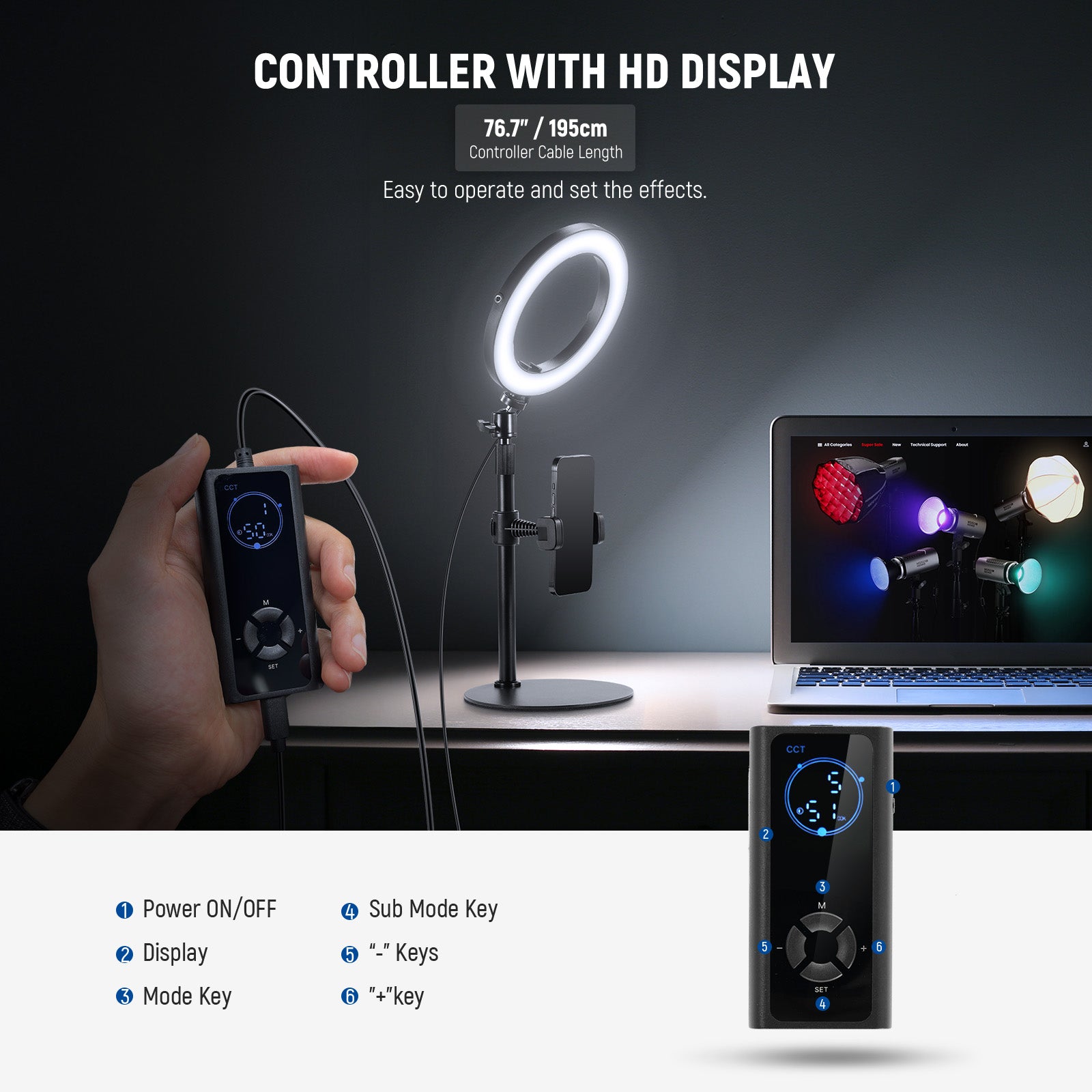 The controller with HD display help you operate easily.