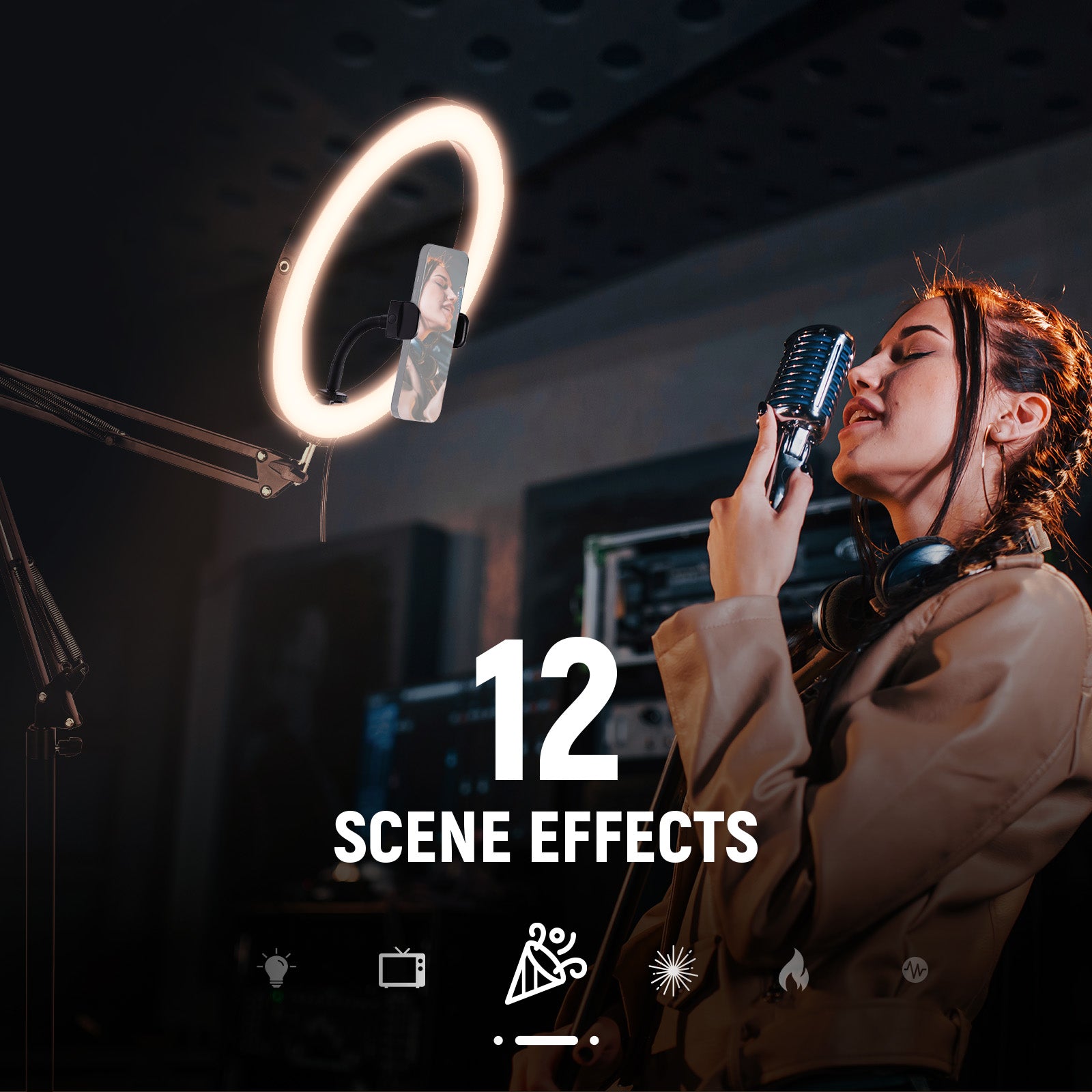NEEWER RH12B 12" High Power LED Ring Light features 12 scene effects.