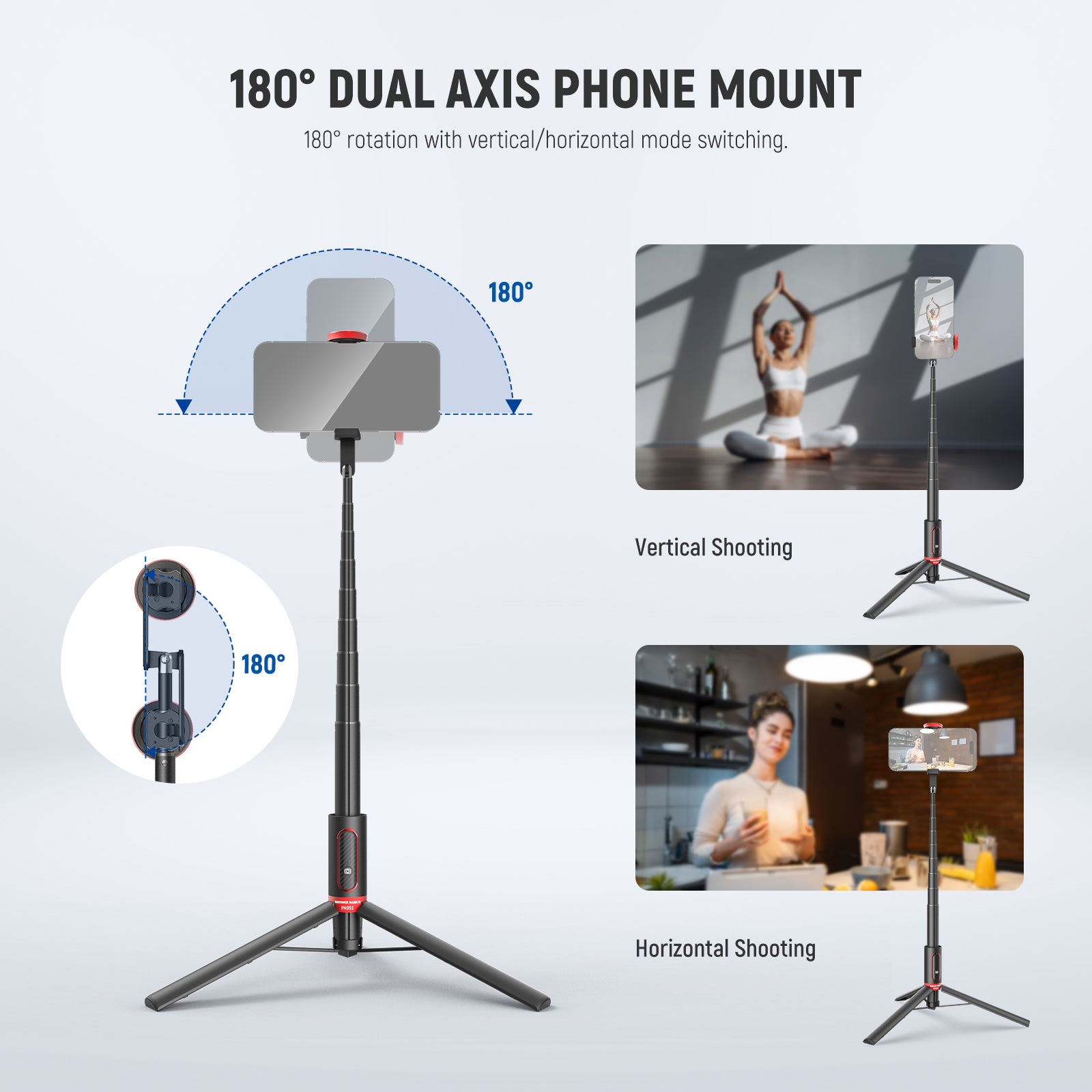 NEEWER PA991 Selfie Stick Tripod  allows for 180° back and forth