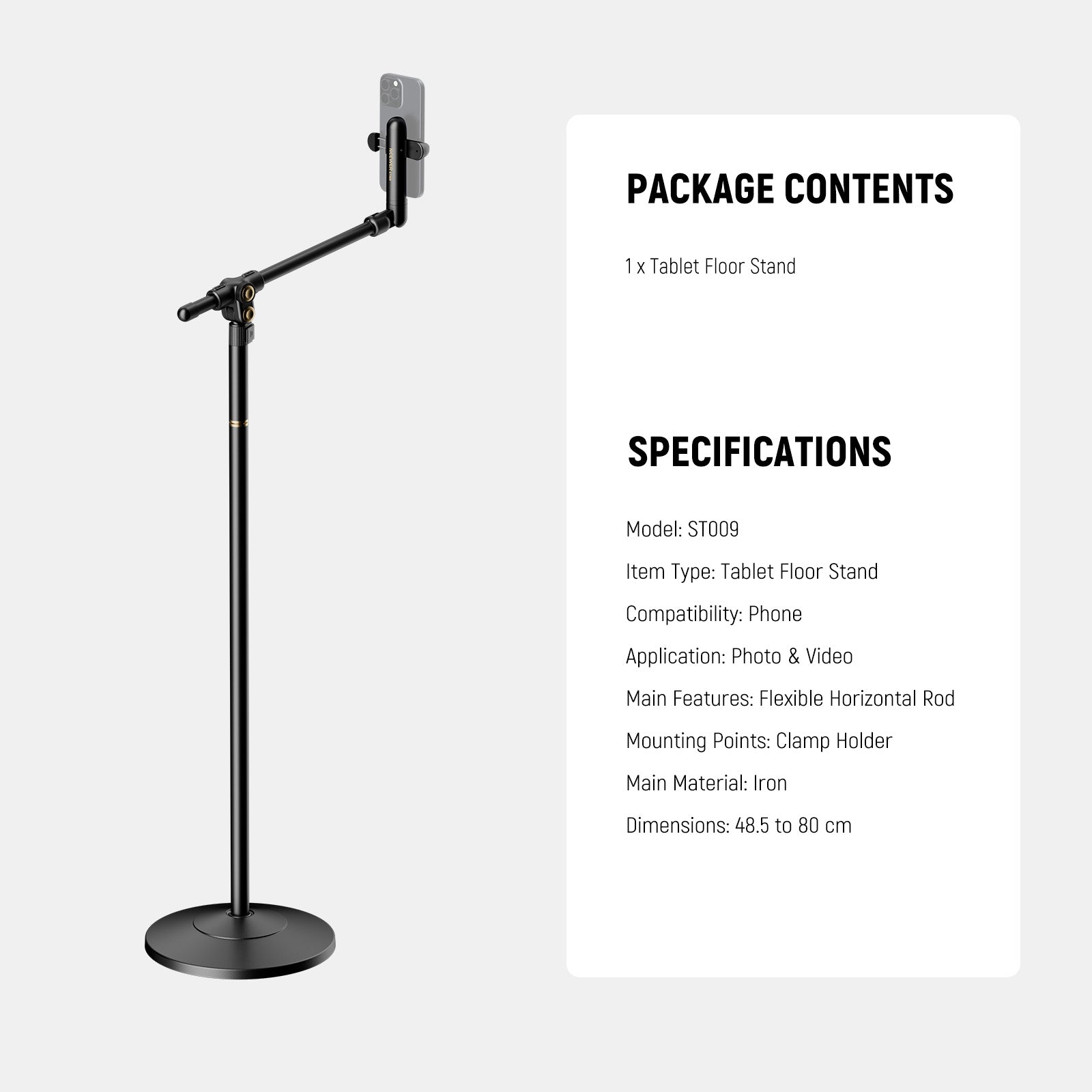 Specifications of the NEEWER ST009 Phone Floor Stand