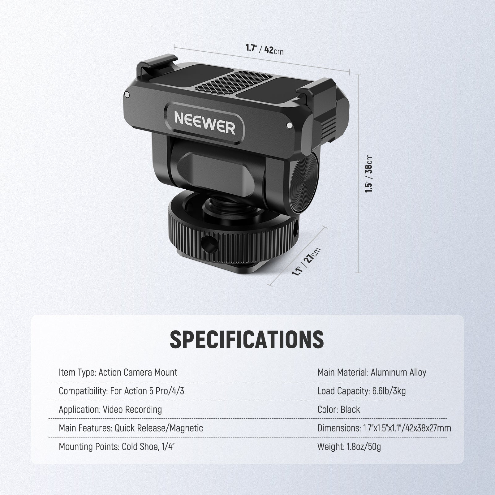 Specifications of the NEEWER AC012 Magnetic Cold Shoe Mount
