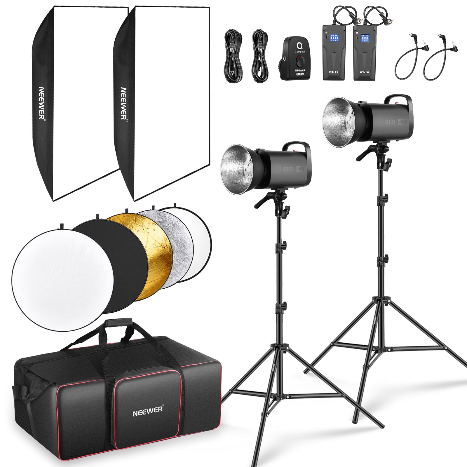 NEEWER 2 Pack S101-400W Studio Speedlight Kit