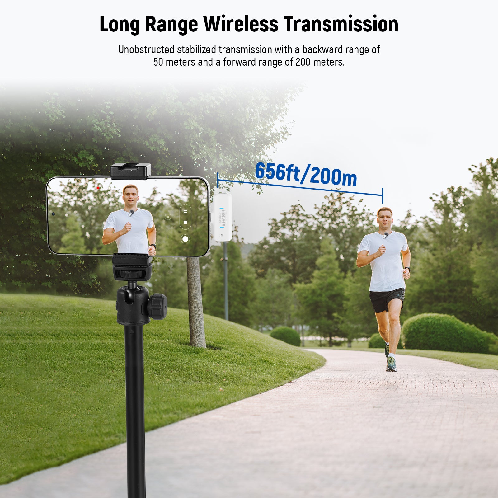 NEEWER KM20 Wireless Lapel Microphone offers long range wireless transmission.
