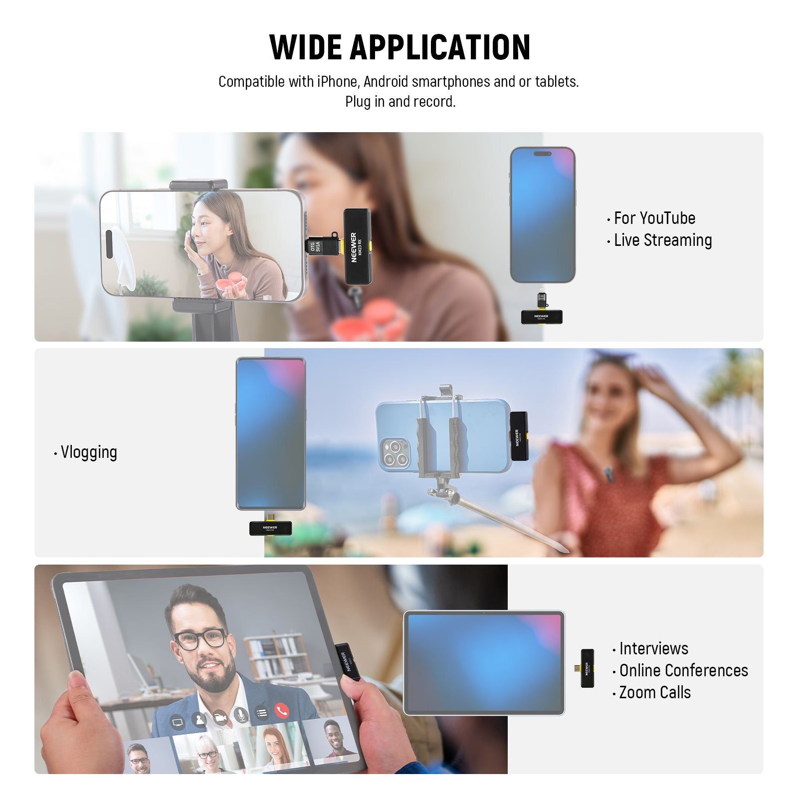 Wide Applications of the NEEWER KM23 Wireless Lavalier Microphone