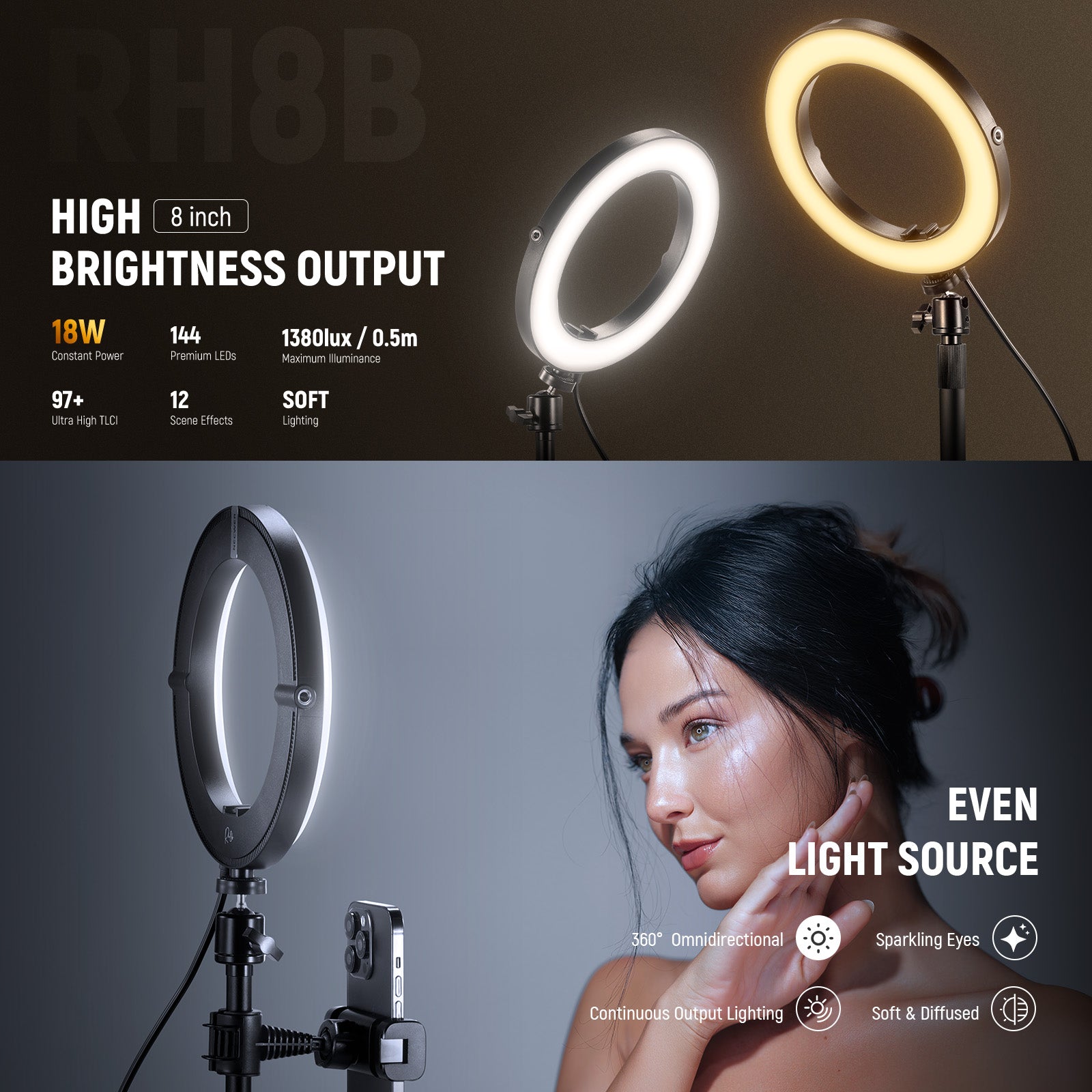 Specifications of the NEEWER RH8B Desk Ring Light with Stand