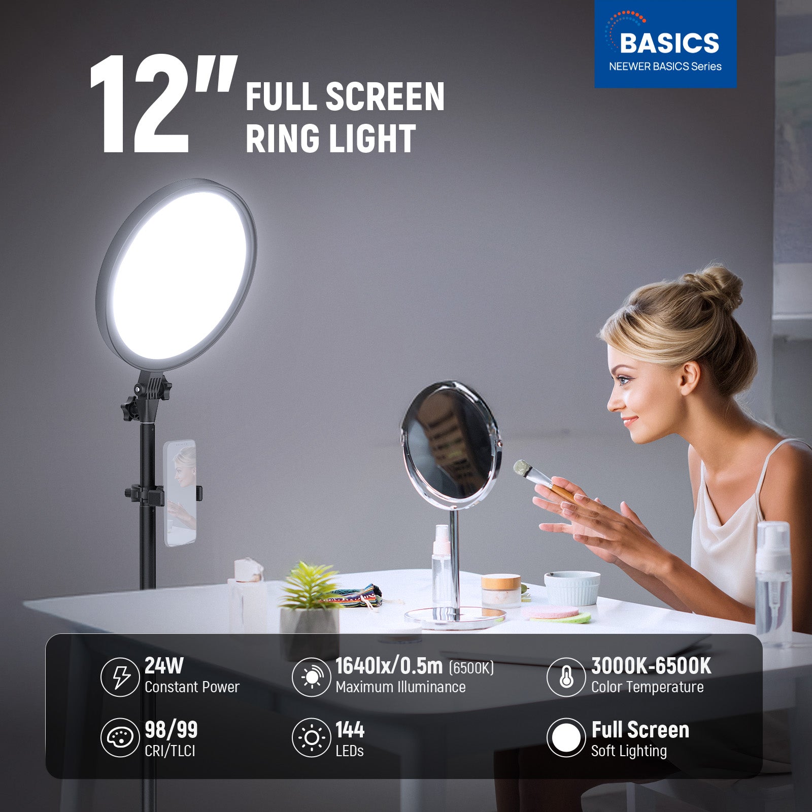 Specifications of the NEEWER BR13 Full Screen Ring Light