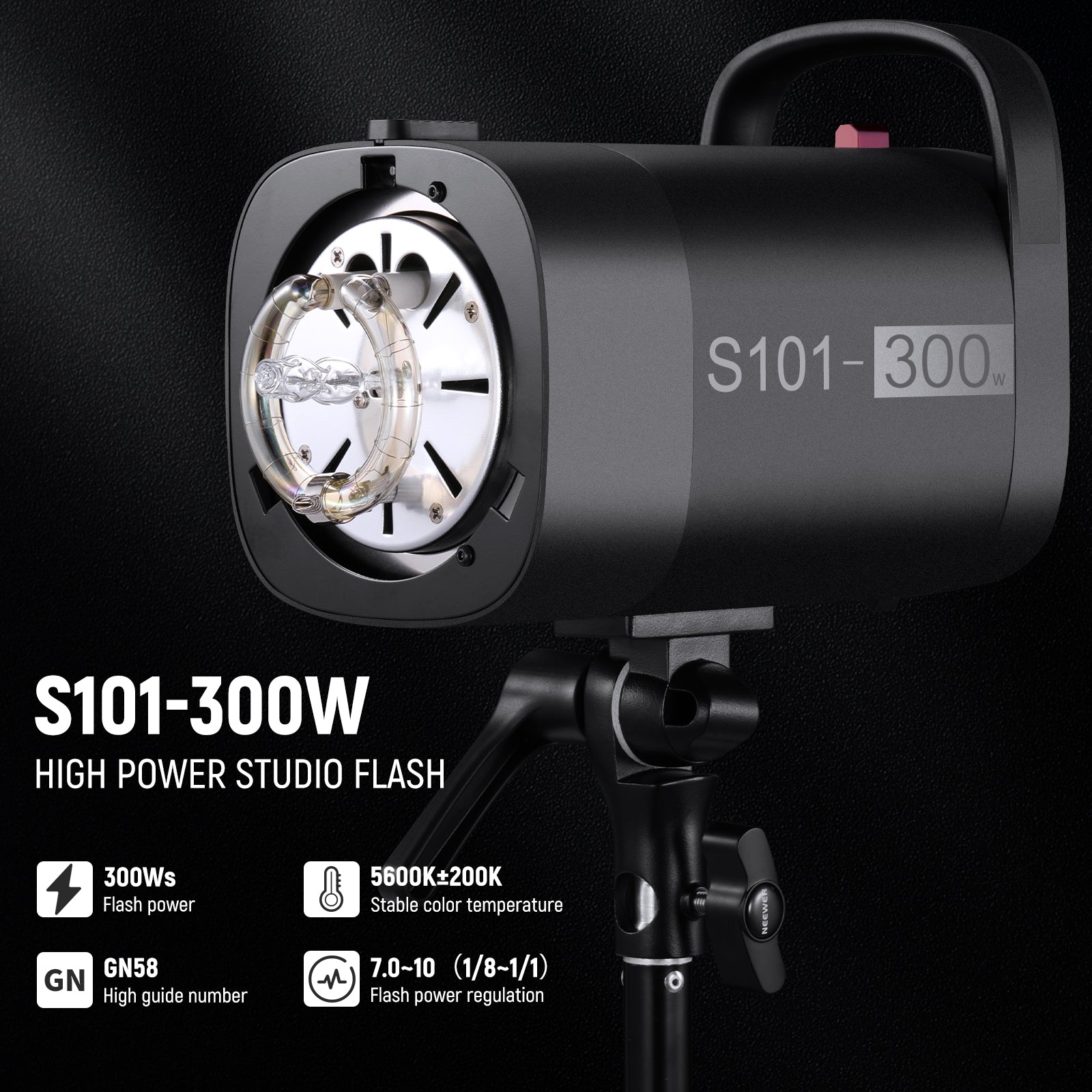 This studio speedlight kit includes two S101-300W monolight flashes