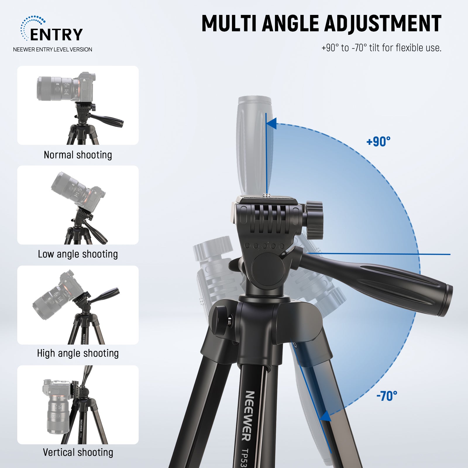 NEEWER TP53 Metal Travel Tripod offers multi-angle adjustment.