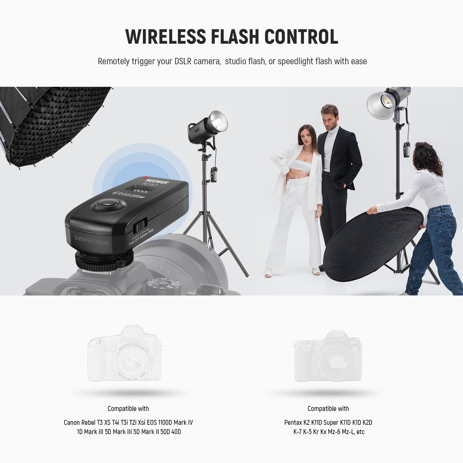 NEEWER FC-16 2.4G Wireless Flash Trigger is compatible with Canon cameras