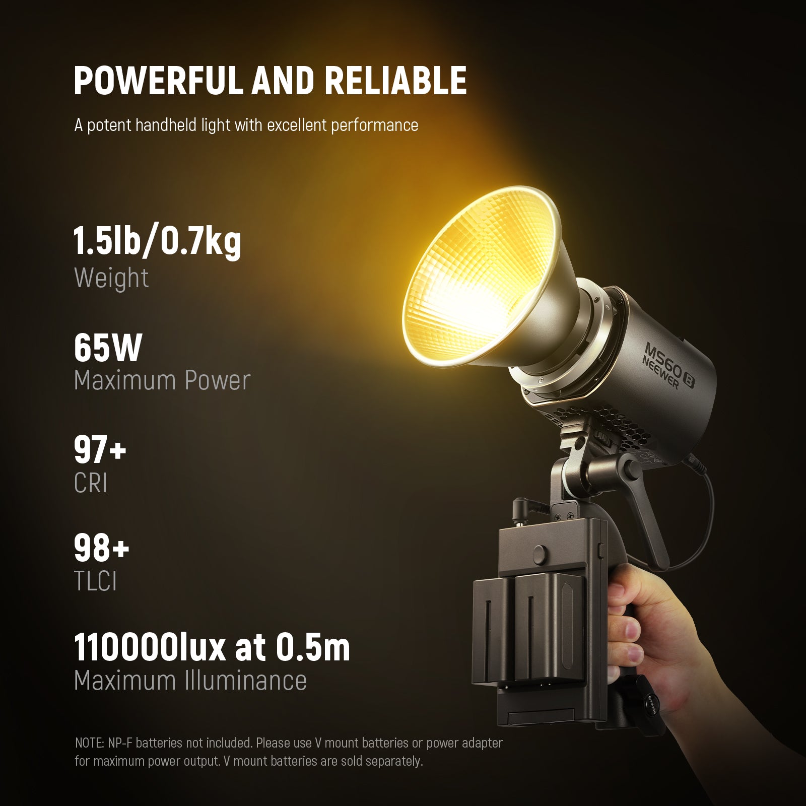 Specifications of the NEEWER MS60B Bi-color LED Video Light