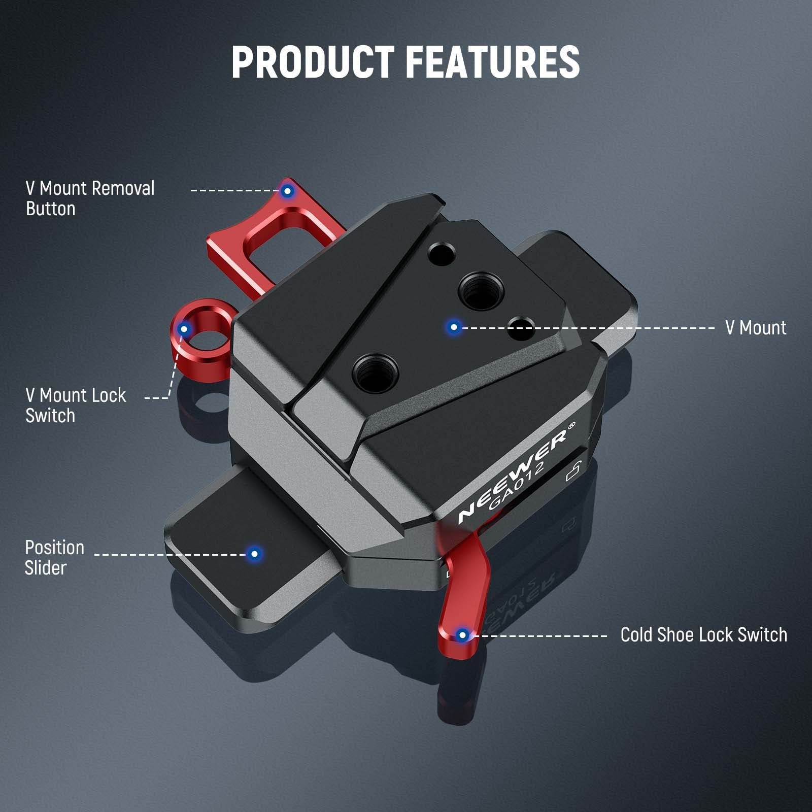 Product features of the NEEWER GA012 Mini V Mount Battery Plate