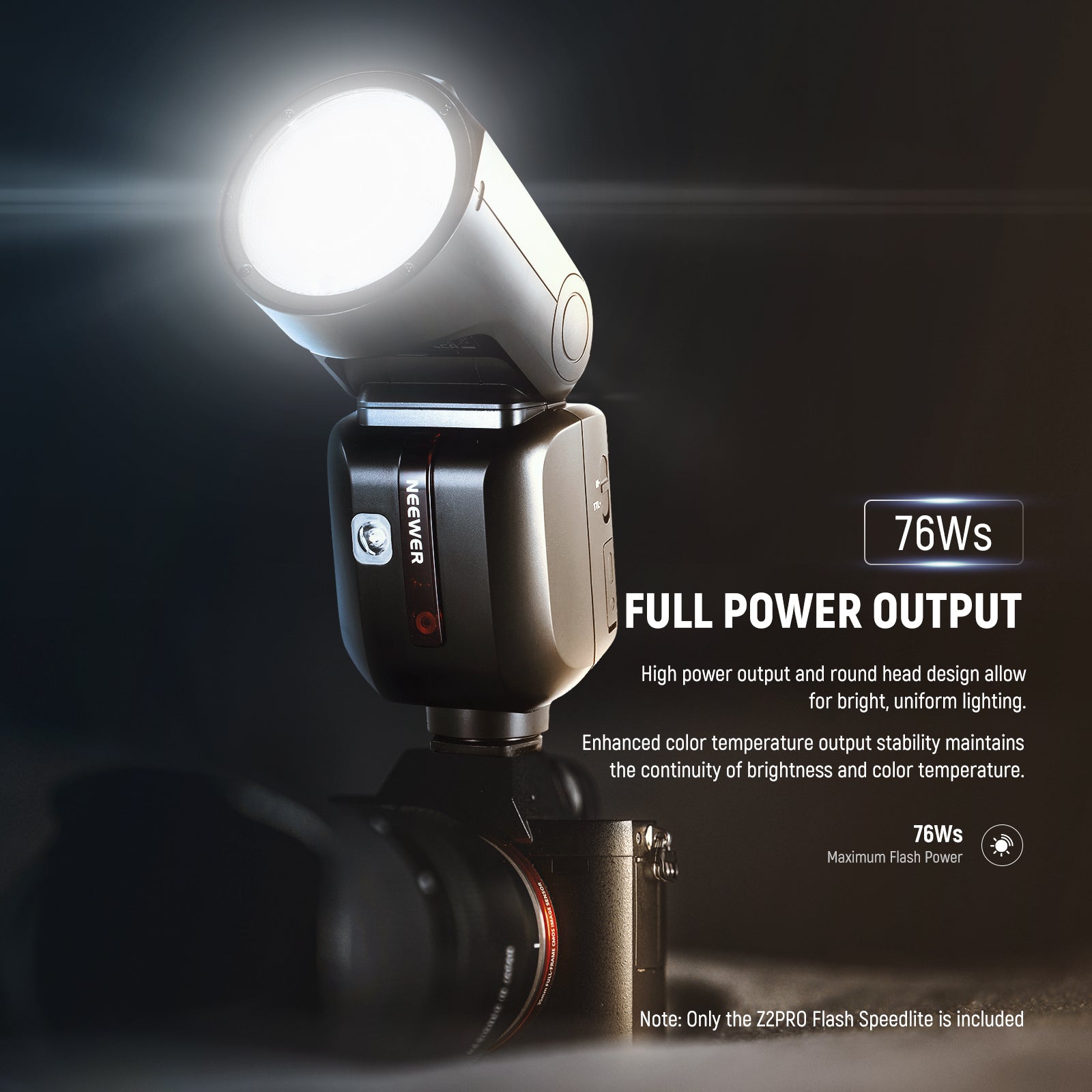 NEEWER Z2PRO-N Round Head Speedlite Flash delivers a robust 76Ws output