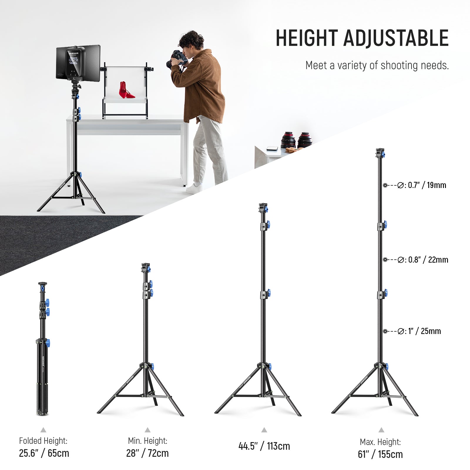 NEEWER ST155A 155cm Portable Light Stand is adjustable from 72cm to 155cm