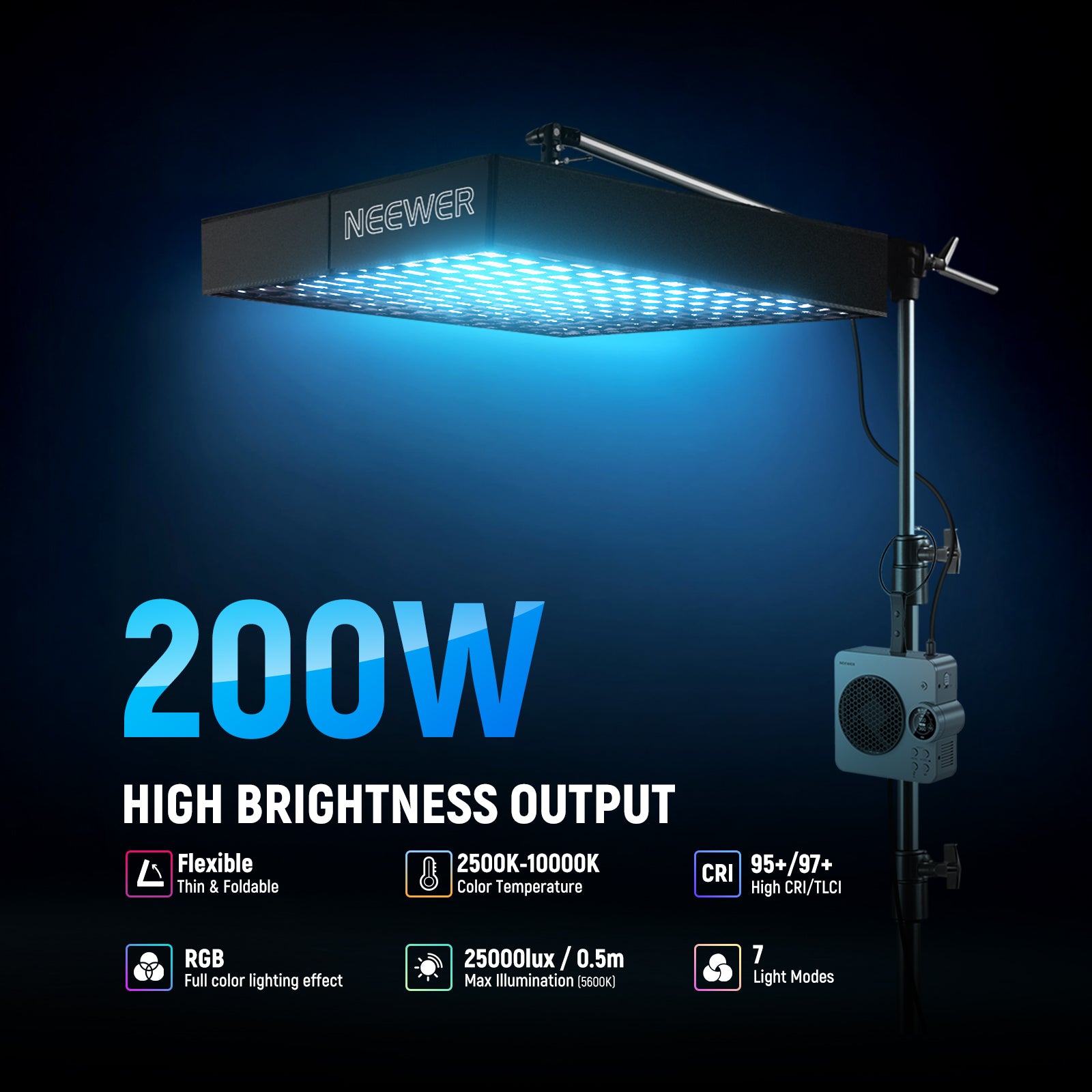 Product details of the NEEWER AF200C 200W Flexible Fabric LED RGB Video Light