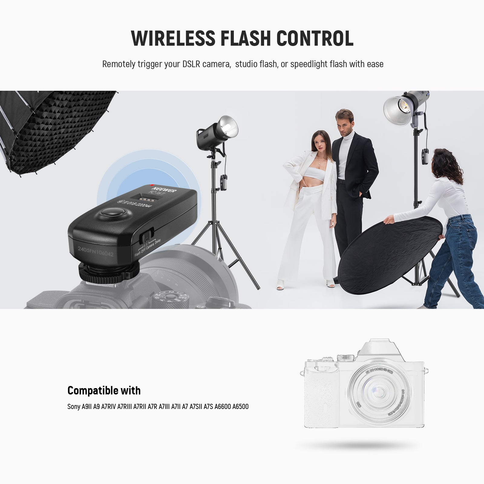 This Wireless Flash Trigger is compatible with Sony Cameras.