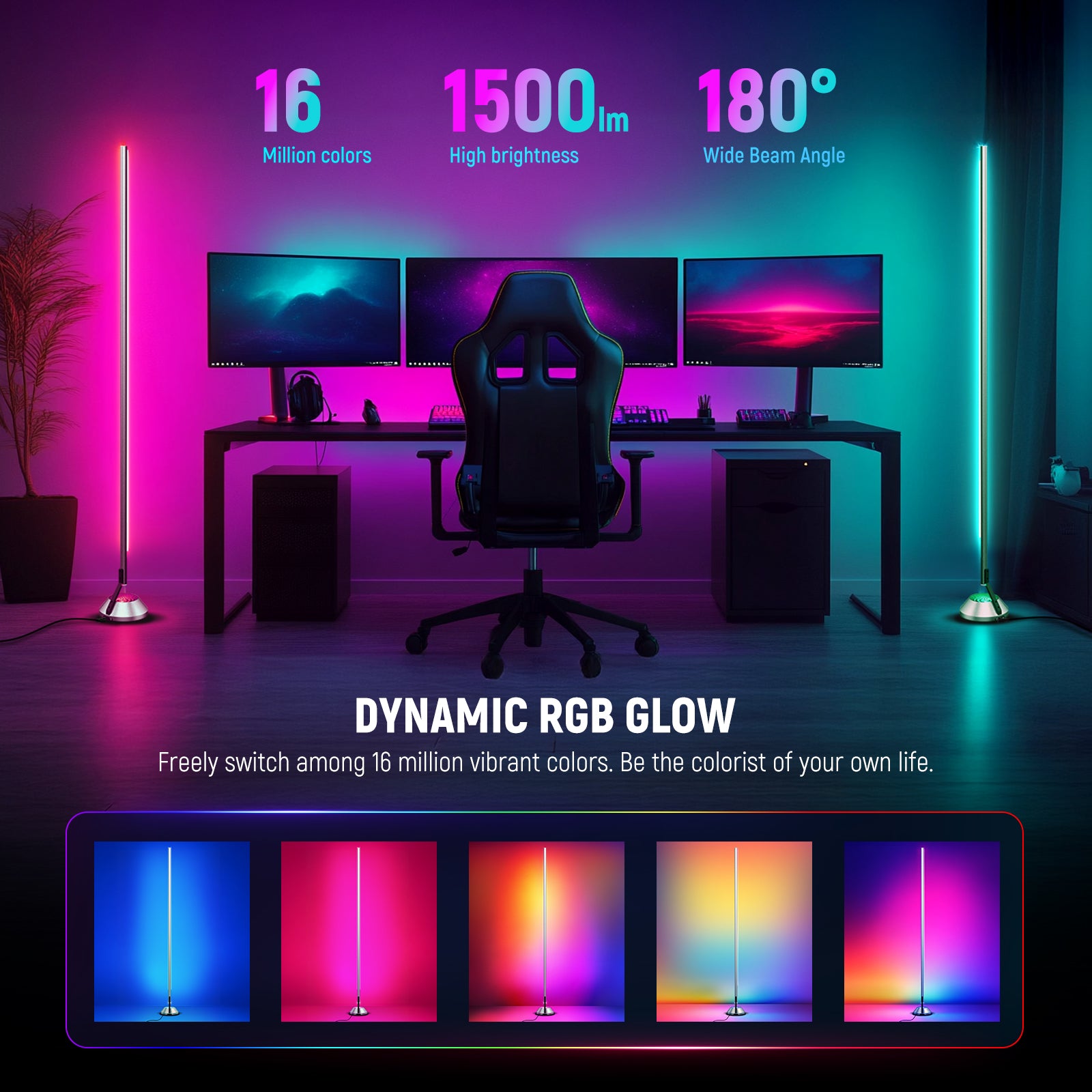 The high performance RGBW LEDs deliver up to 1500 lumens with a wide 180° beam angle