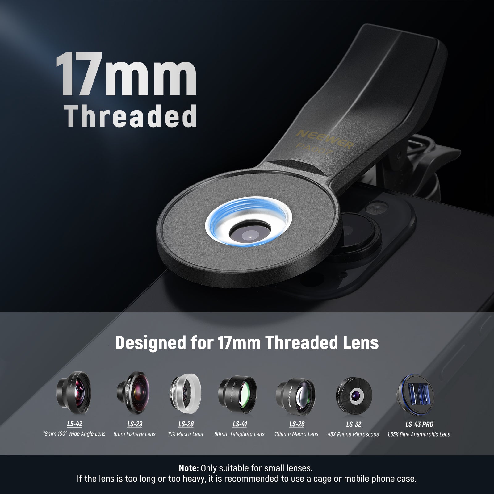 NEEWER PA007 Universal Phone Clamp for 17mm Threaded Lens