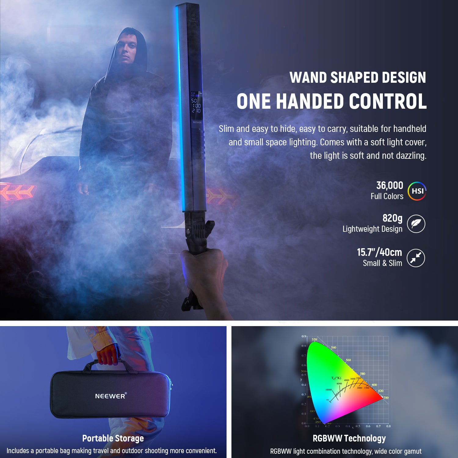 NEEWER RGB2 LED Tube Light Stick with Metal Barndoor is suitable for handheld.