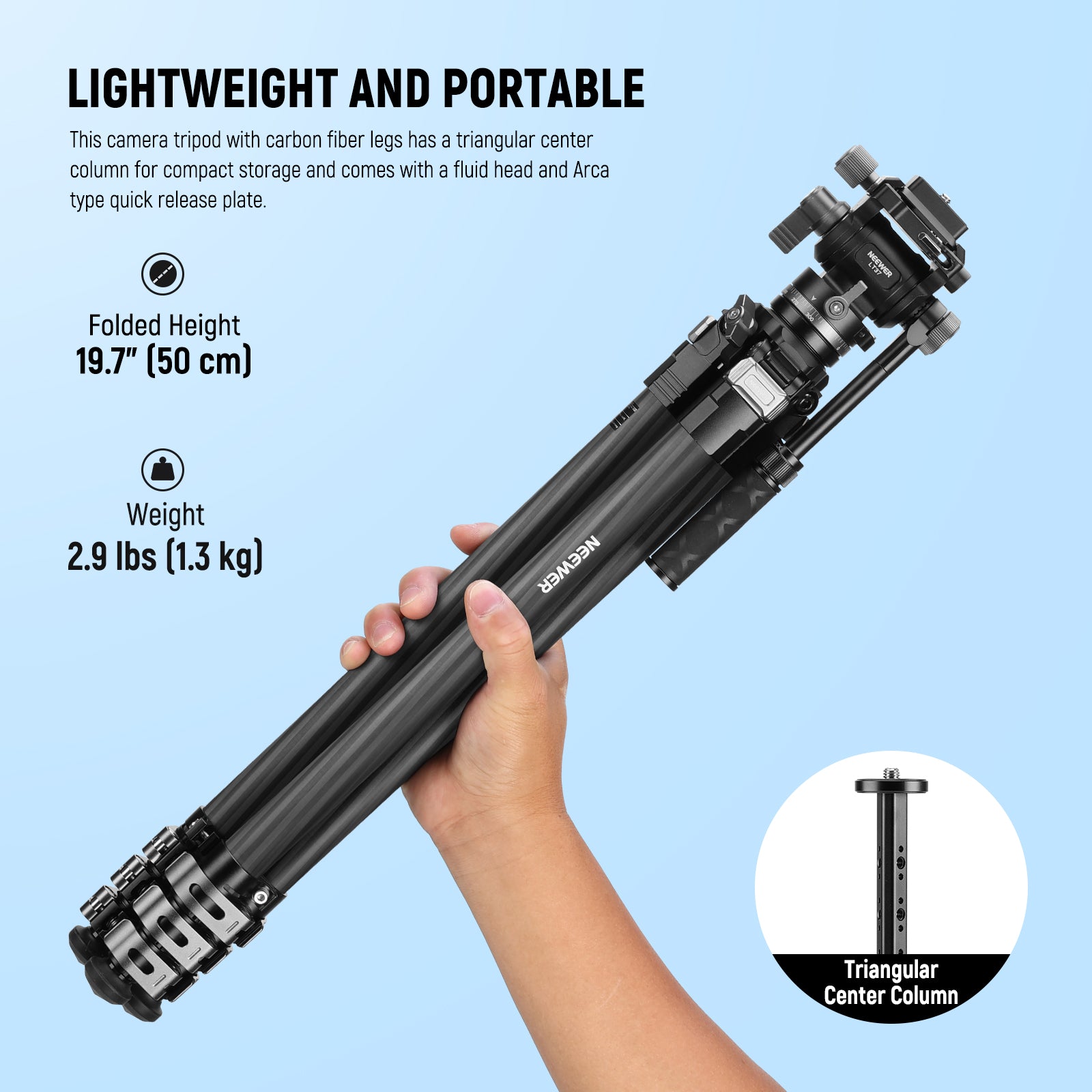 NEEWER LT37 Travel Tripod is easy to carry.