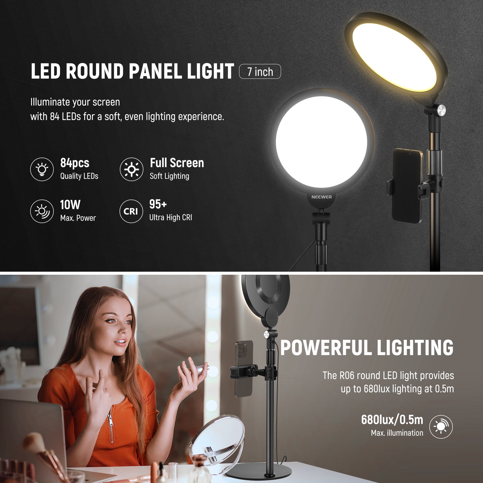Specifications of the NEEWER R06 7" Desktop Phone Selfie Light Kit