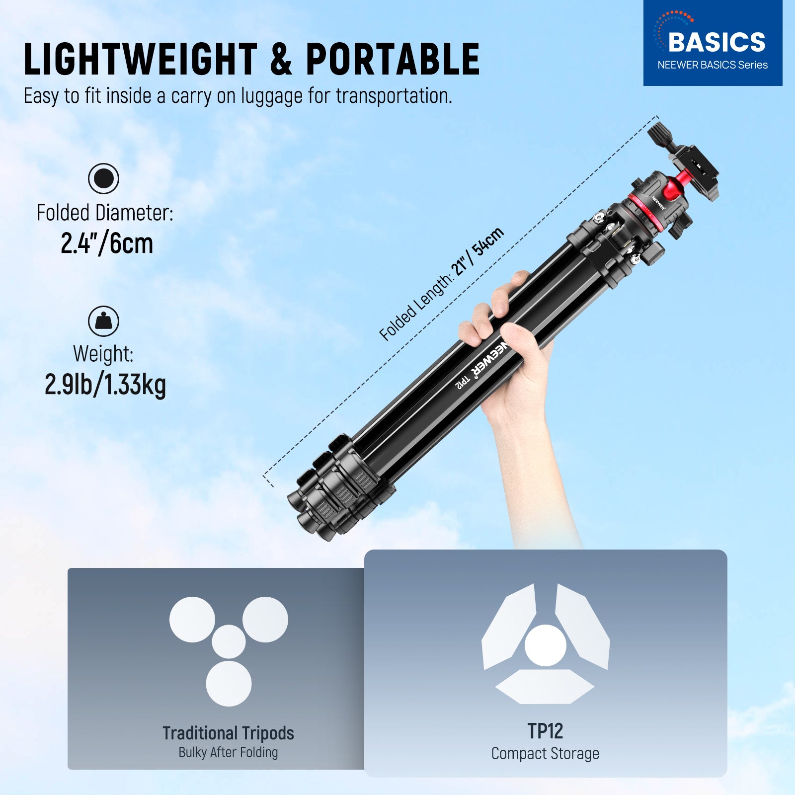 NEEWER TP12 Aluminum Alloy Tripod is lightweight and portable.
